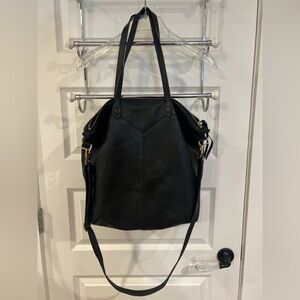 Stella & Dot Black Leather Structured Tote with Gold Hardware